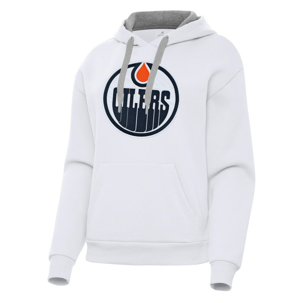 Edmonton Oilers Antigua Women's Victory Pullover Hoodie - White | NHL Clearance