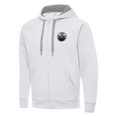 Edmonton Oilers Antigua Big & Tall Victory Full-Zip Hoodie - White | NHL Lifestyle