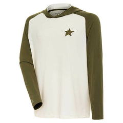 Dallas Stars Antigua Intrepid Sand Raglan Long Sleeve Hoodie T-Shirt - Cream/Olive | NHL Lifestyle