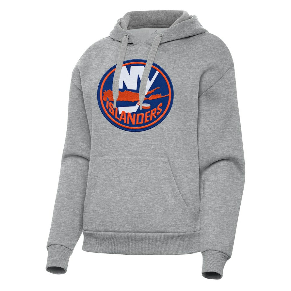 New York Islanders Antigua Women's Victory Pullover Hoodie - Heather Gray | NHL Clearance