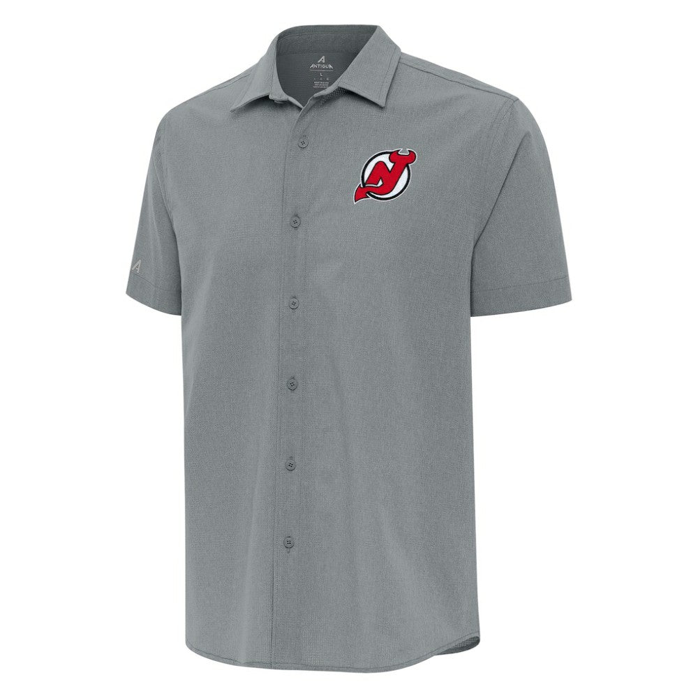 New Jersey Devils Antigua Activate Woven Short Sleeve Button-Up Shirt - Gray | NHL Clearance