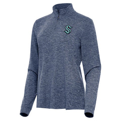 Seattle Kraken Antigua Women's Mentor Quarter-Zip Mock Long Sleeve Top - Heather Navy | NHL discount