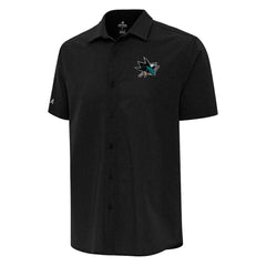 San Jose Sharks Antigua Activate Woven Short Sleeve Button-Up Shirt - Black | NHL Lifestyle