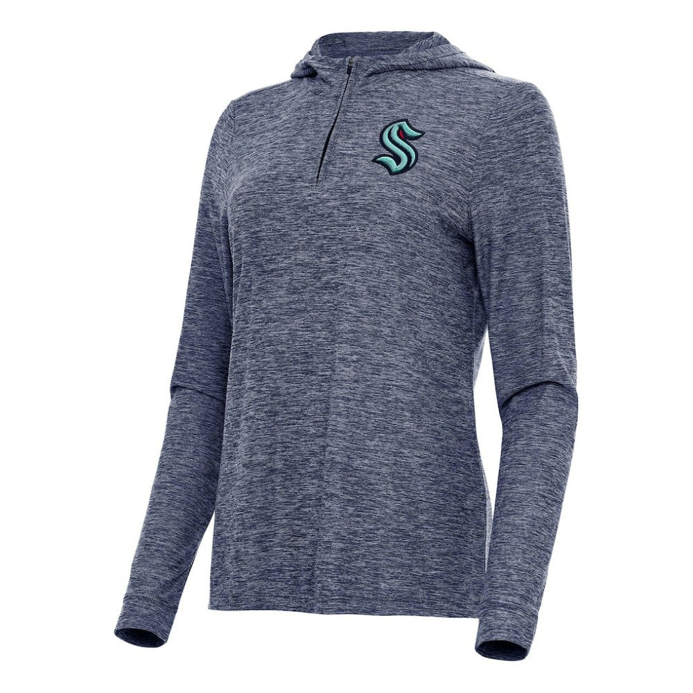 Seattle Kraken Antigua Women's Daybreak Quarter-Zip Hoodie - Heather Deep Sea Blue | NHL near me