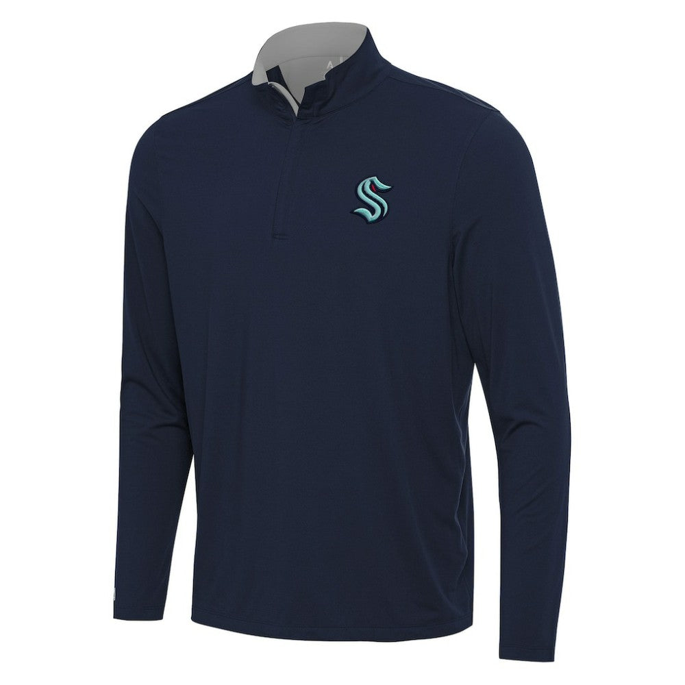 Seattle Kraken Antigua Content Quarter-Zip Pullover Top - Deep Sea Blue/Gray | NHL on sale