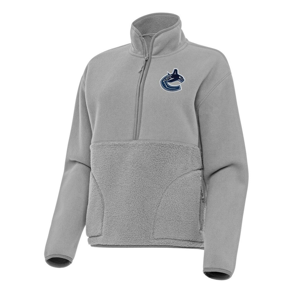Vancouver Canucks Antigua Women's Figure Half-Zip Pullover Sweatshirt - Gray | NHL Lifestyle