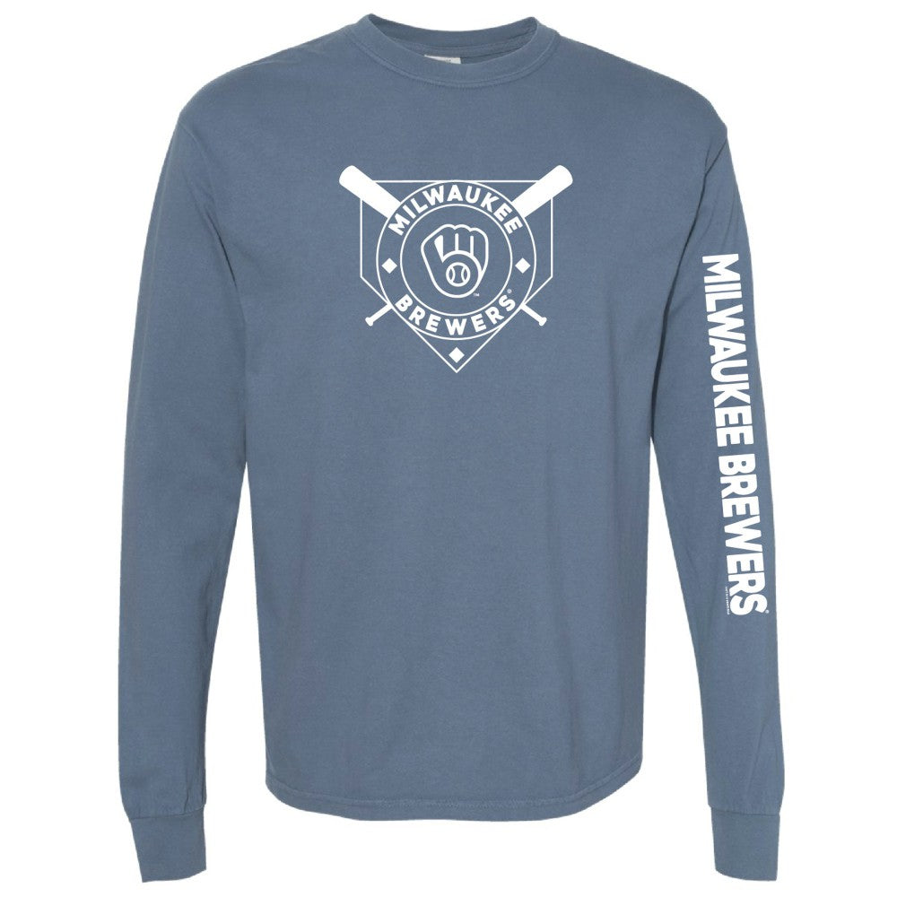 Milwaukee Brewers Soft as a Grape Women's Pigment Dye Long Sleeve T-Shirt Outlet