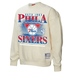 Mitchell & Ness Philadelphia 76ers Women's Oversprayed Pullover Sweatshirt Cream