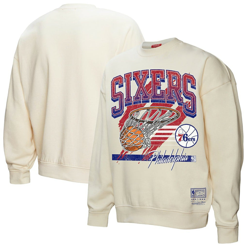 Mitchell & Ness Philadelphia 76ers Women's Brush Bucket Pullover Sweatshirt Cream