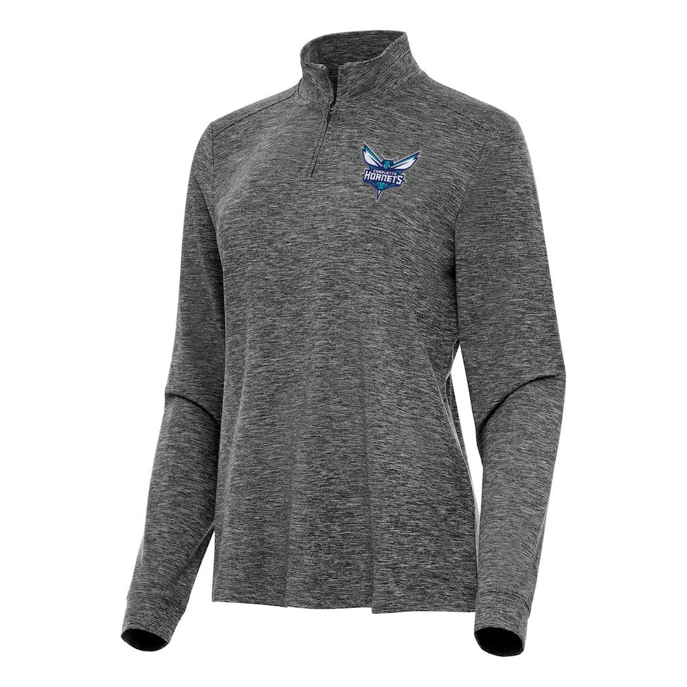 Charlotte Hornets Antigua Women's Mentor Quarter-Zip Mock Long Sleeve Top Heather Black