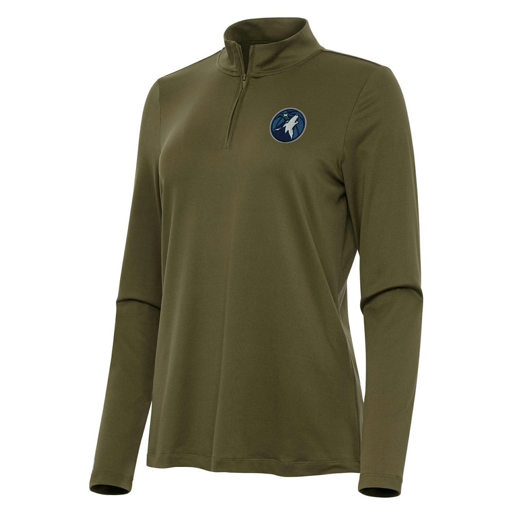 Minnesota Timberwolves Antigua Women's Reprocess Quarter-Zip Top Olive