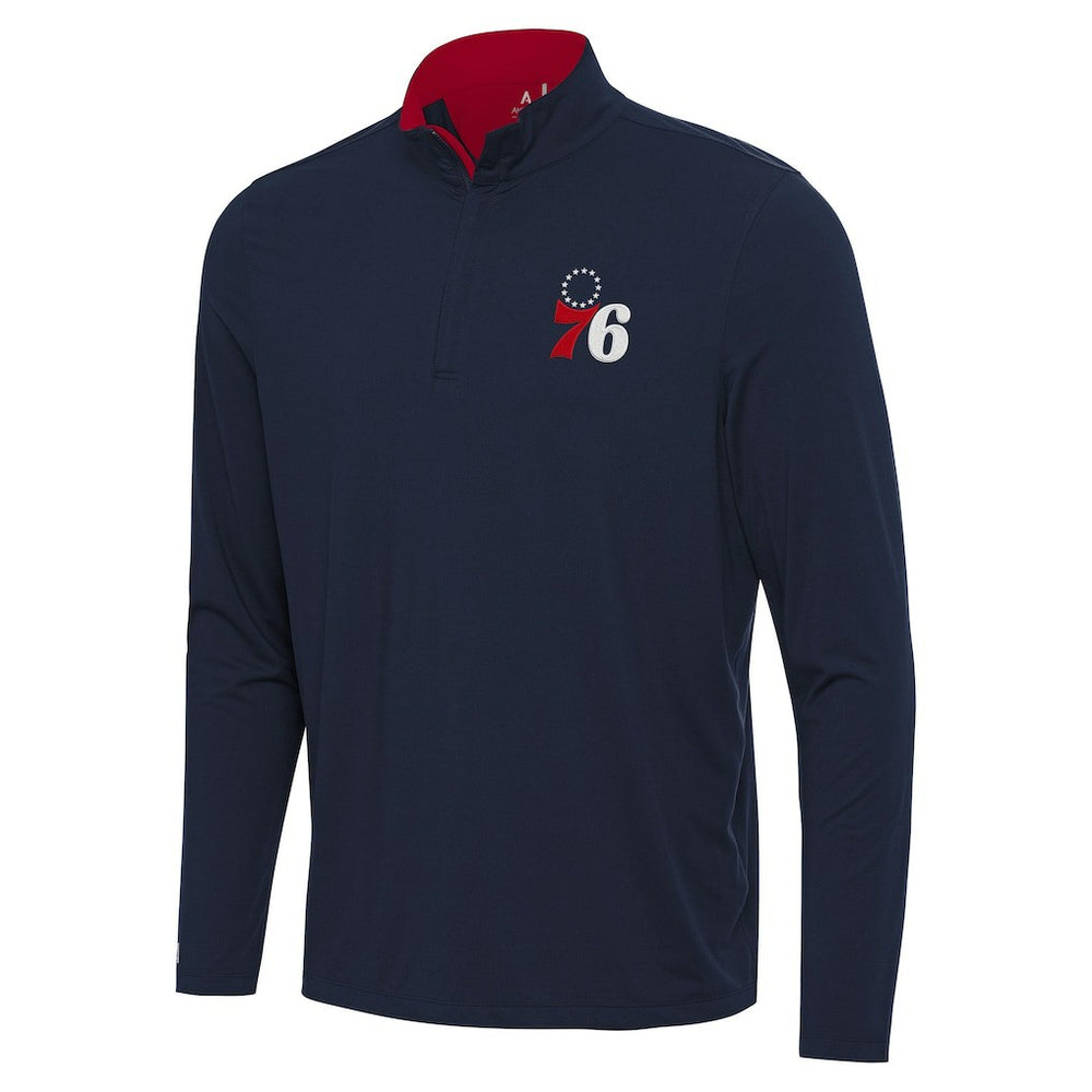 Philadelphia 76ers Antigua Content Quarter-Zip Top Navy/Red