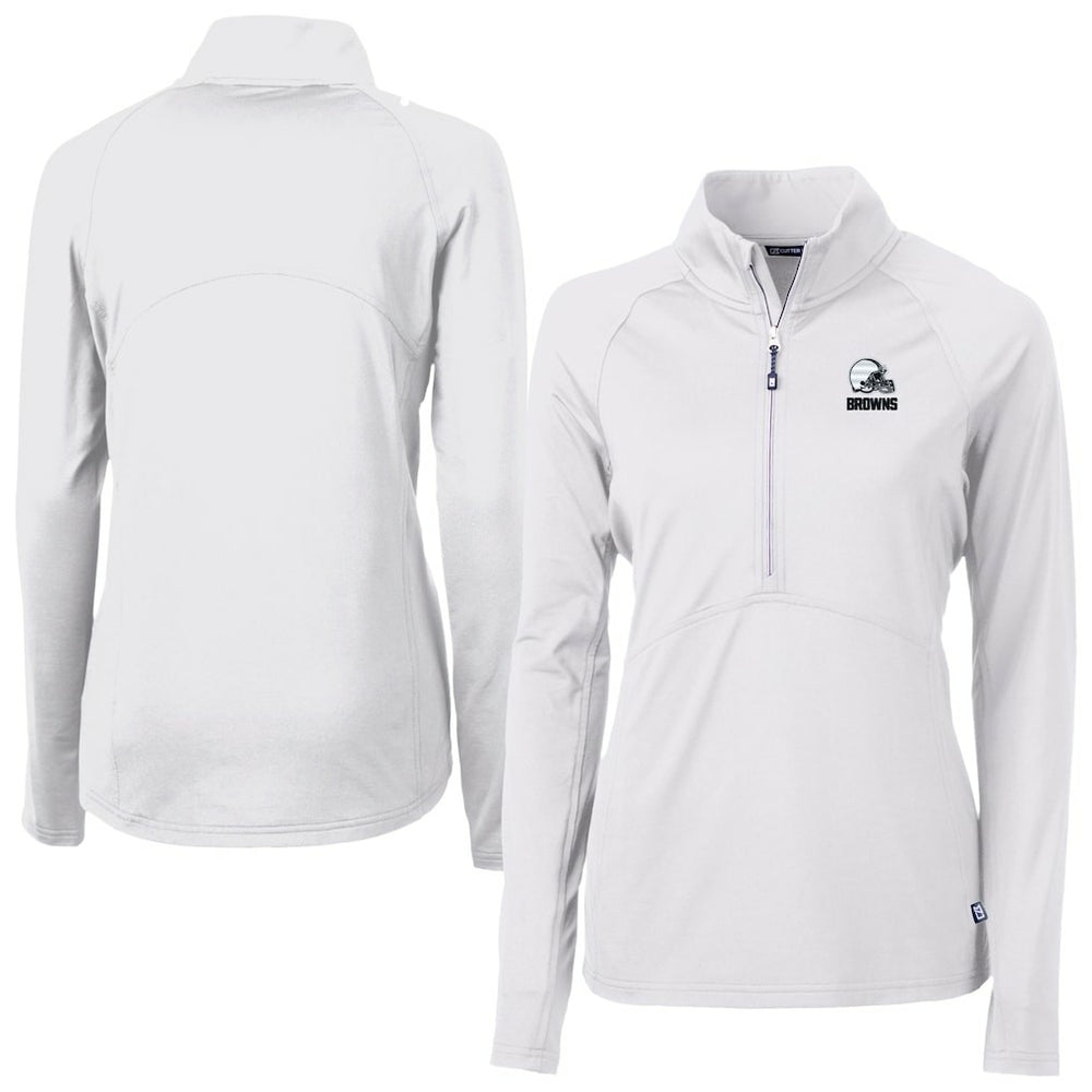 Cleveland Browns Cutter & Buck Women's Adapt Eco Knit Stretch Recycled Half-Zip Pullover Top - White - NFL