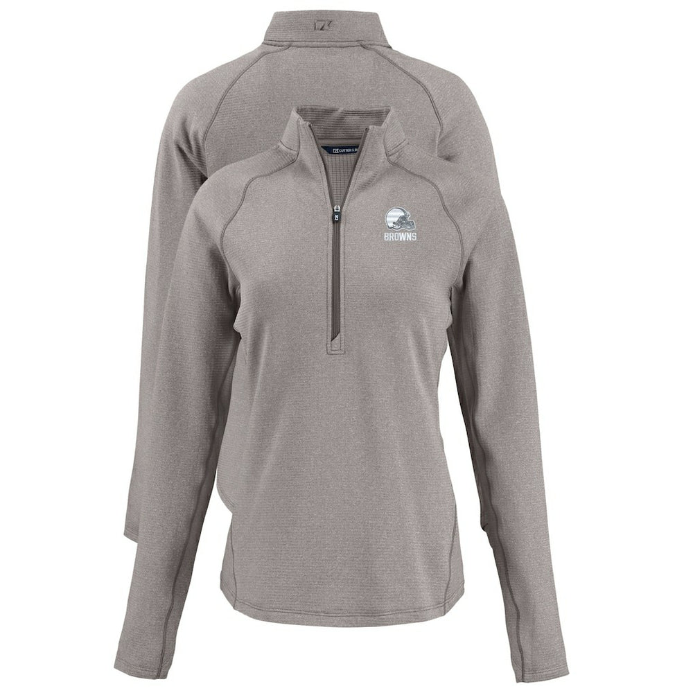 Cleveland Browns Cutter & Buck Women's Peshastin Eco Fleece Recycled Half-Zip Pullover Top - Heather Gray - NFL