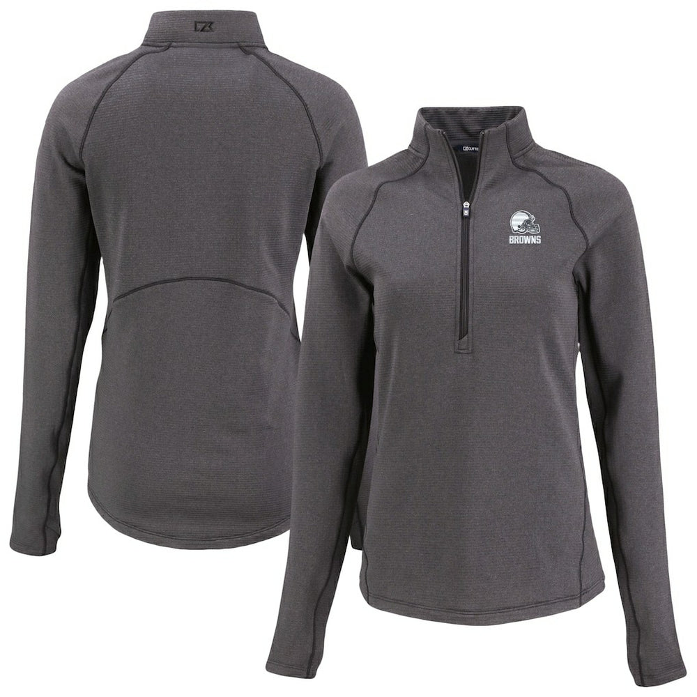 Cleveland Browns Cutter & Buck Women's Peshastin Eco Fleece Recycled Half-Zip Pullover Top - Heather Black - NFL
