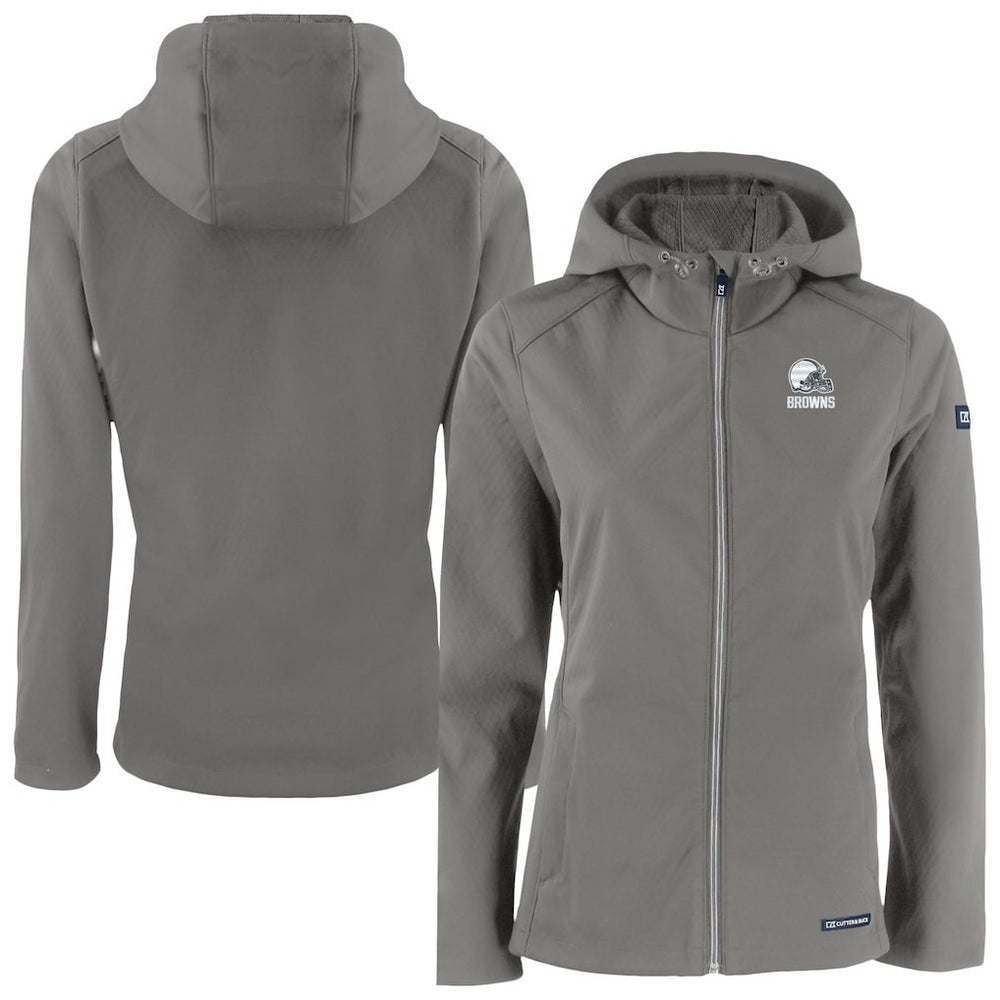 Cleveland Browns Cutter & Buck Women's Evoke Eco Softshell Recycled Full-Zip Hoodie Jacket - Gray - NFL