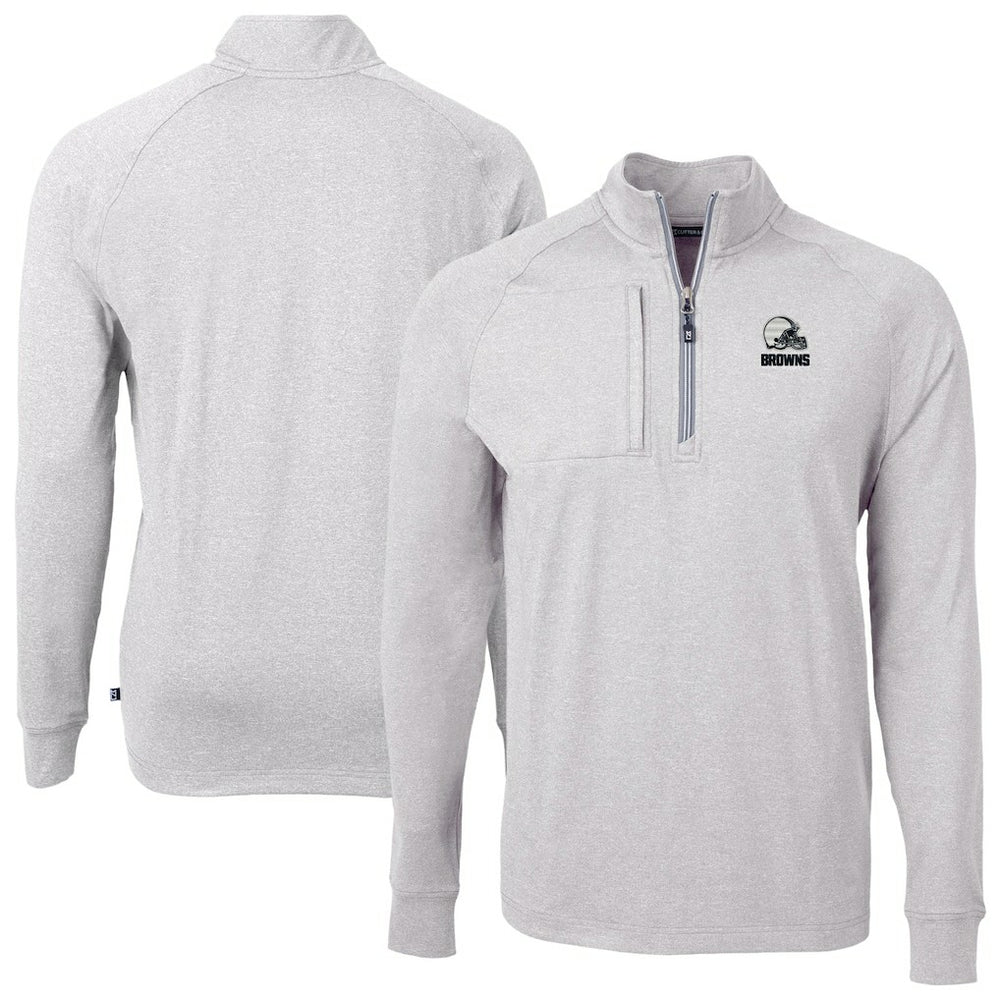 Cleveland Browns Cutter & Buck Big & Tall Adapt Eco Knit Quarter-Zip Top - Heather Gray - NFL