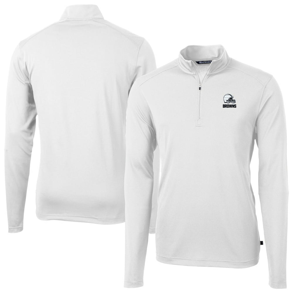 Cleveland Browns Cutter & Buck Big & Tall Virtue Eco Pique Recycled Quarter-Zip Pullover Top - White - NFL