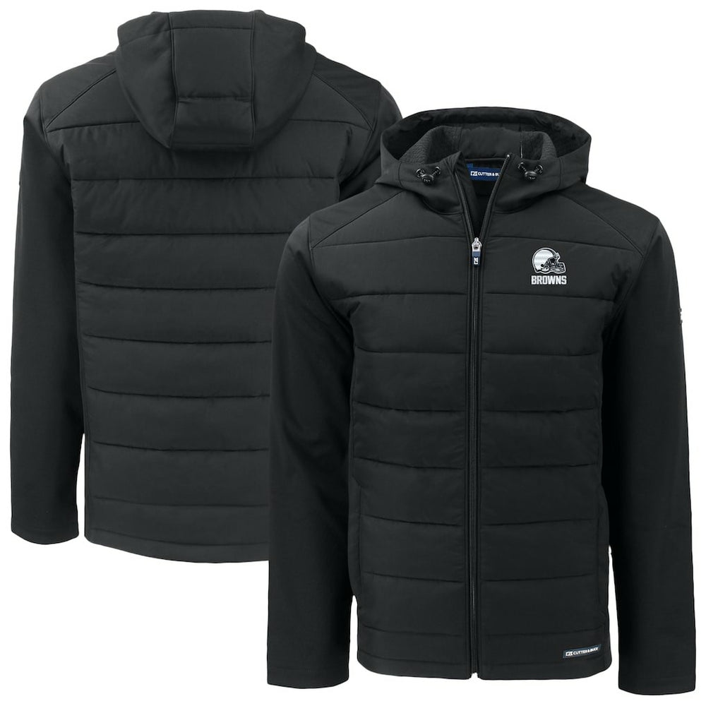 Cleveland Browns Cutter & Buck Big & Tall Evoke Hybrid Eco Softshell Recycled Full-Zip Hooded Jacket - Black - NFL