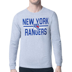 New York Rangers Starter Mesh Look Team Name Logo Long Sleeve T-Shirt - Heather Gray | NHL sale