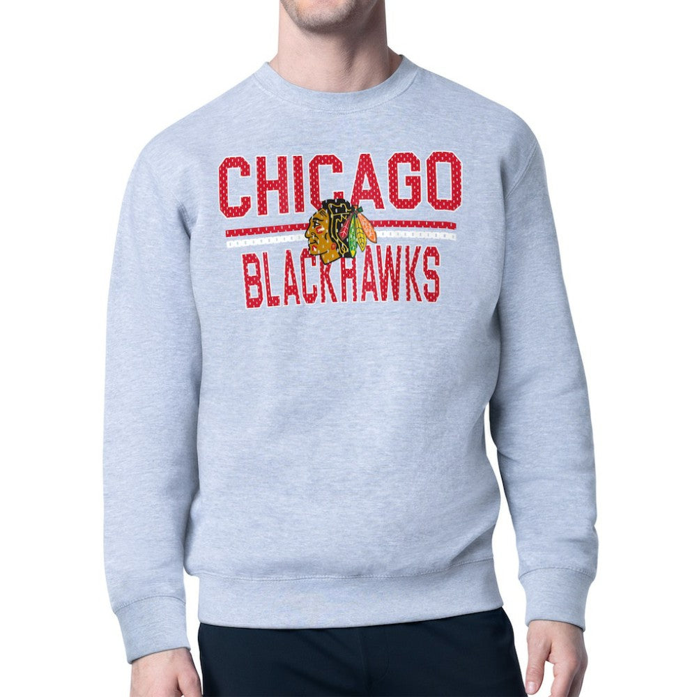 Chicago Blackhawks Starter Mesh Look Team Name Logo Pullover Sweatshirt - Heather Gray | NHL sale