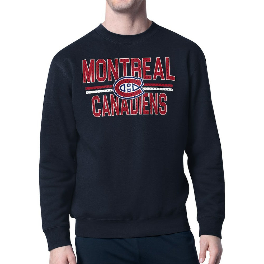 Montreal Canadiens Starter Mesh Look Team Name Logo Pullover Sweatshirt - Navy | NHL Lifestyle