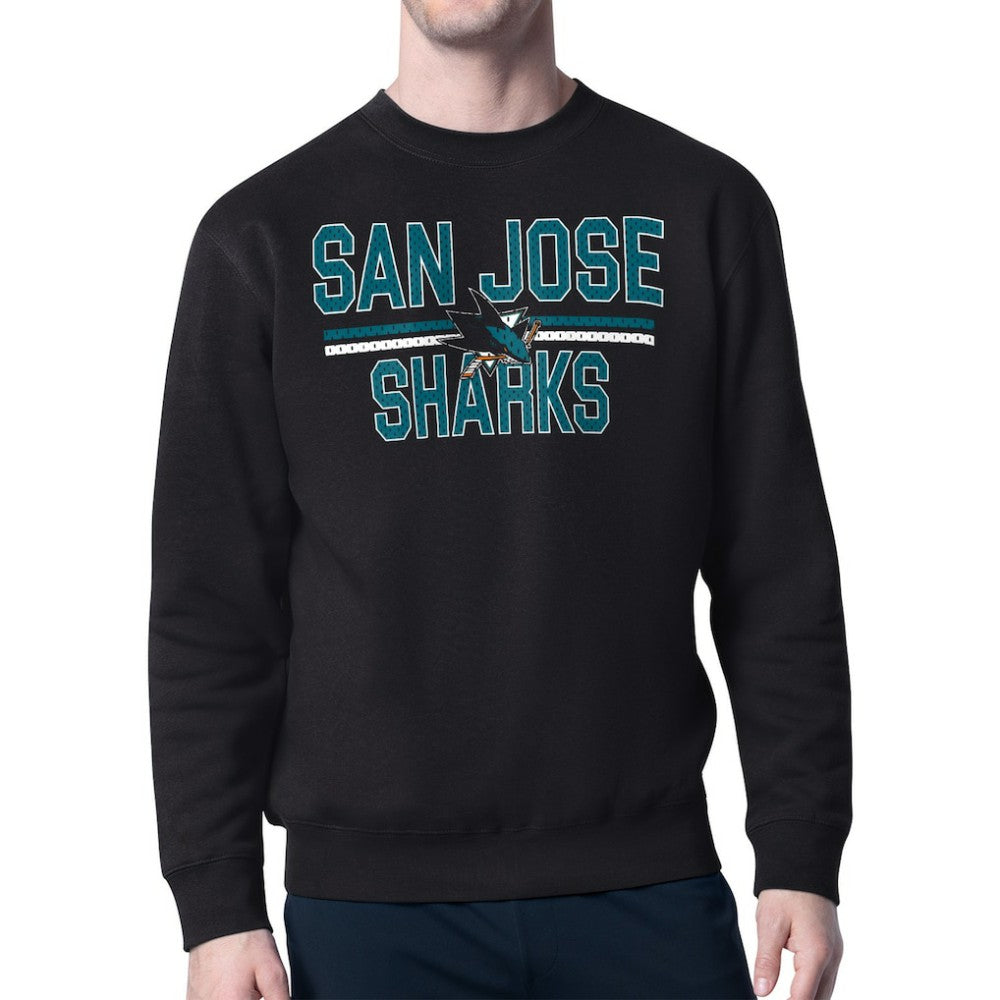 San Jose Sharks Starter Mesh Look Team Name Logo Pullover Sweatshirt - Black | NHL Clearance
