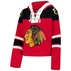 Chicago Blackhawks '47 Women's Cropped Superior Lacer Pullover Hoodie - Red | 47 brand Lifestyle