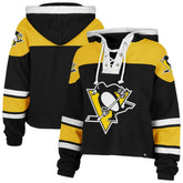 Pittsburgh Penguins '47 Women's Cropped Superior Lacer Pullover Hoodie - Black | 47 brand on sale