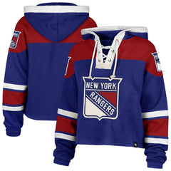 New York Rangers '47 Women's Cropped Superior Lacer Pullover Hoodie - Blue | 47 brand near me