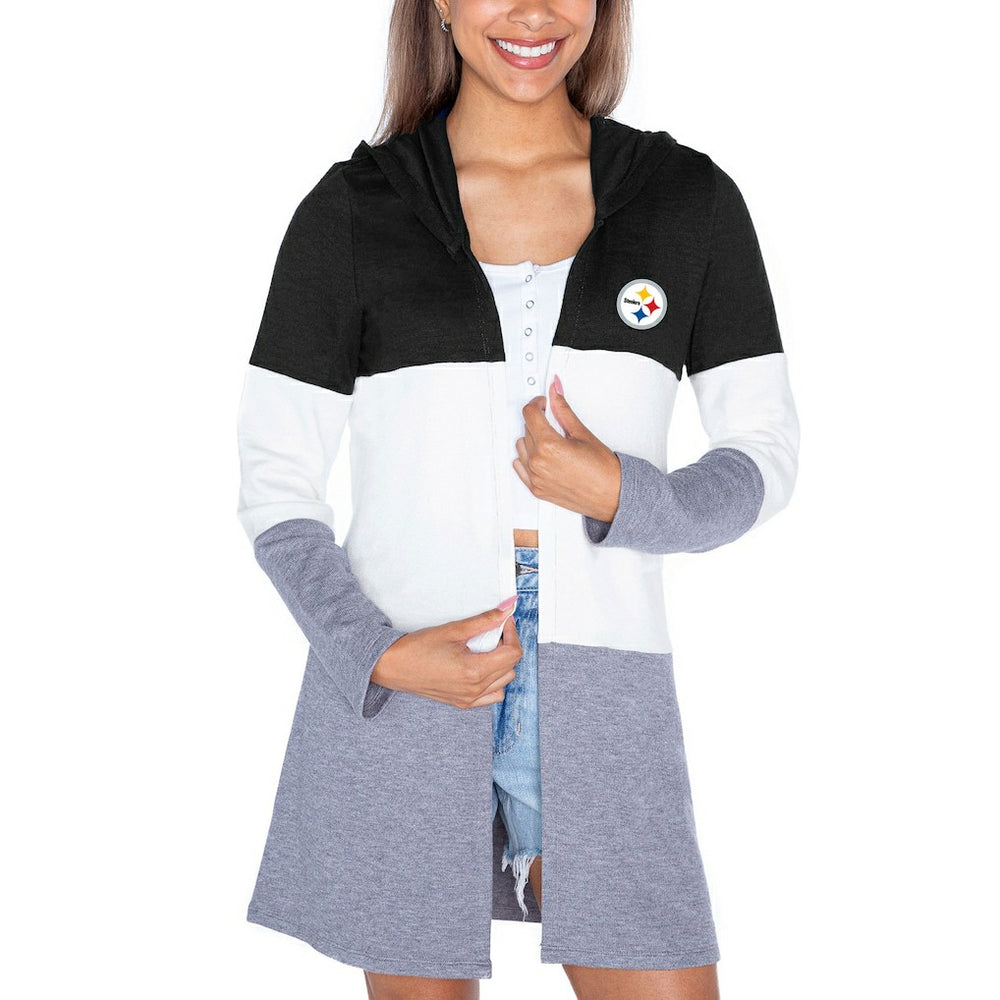 Pittsburgh Steelers Gameday Couture Women's Tri-Blend Color Block Lightweight Cardigan Hoodie - Black - NFL
