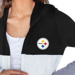Pittsburgh Steelers Gameday Couture Women's Tri-Blend Color Block Lightweight Cardigan Hoodie - Black - NFL