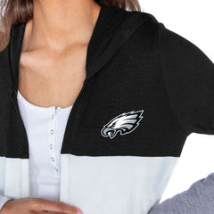 Philadelphia Eagles Gameday Couture Women's Tri-Blend Color Block Lightweight Cardigan Hoodie - Black - NFL