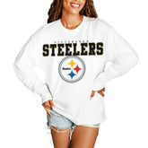 Pittsburgh Steelers Gameday Couture Women's Big Goals Oversized Long Sleeve T-Shirt - White - NFL