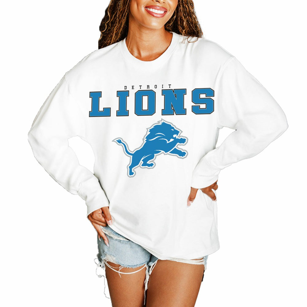 Detroit Lions Gameday Couture Women's Big Goals Oversized Long Sleeve T-Shirt - White - NFL