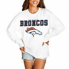 Denver Broncos Gameday Couture Women's Big Goals Oversized Long Sleeve T-Shirt - White - NFL