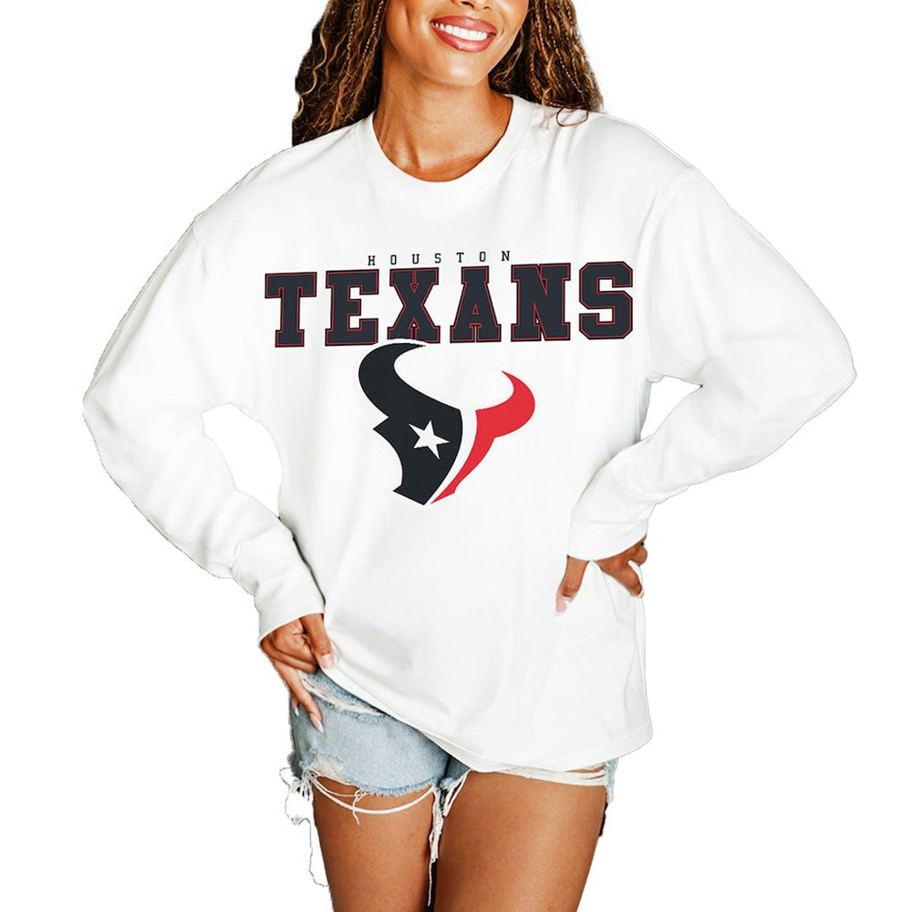 Houston Texans Gameday Couture Women's Big Goals Oversized Long Sleeve T-Shirt - White - NFL