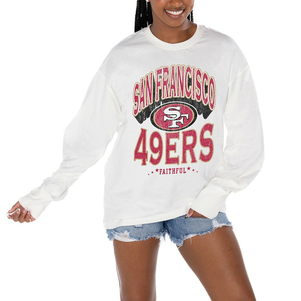 San Francisco 49ers Gameday Couture Women's Time Out Oversized Long Sleeve T-Shirt - White - NFL