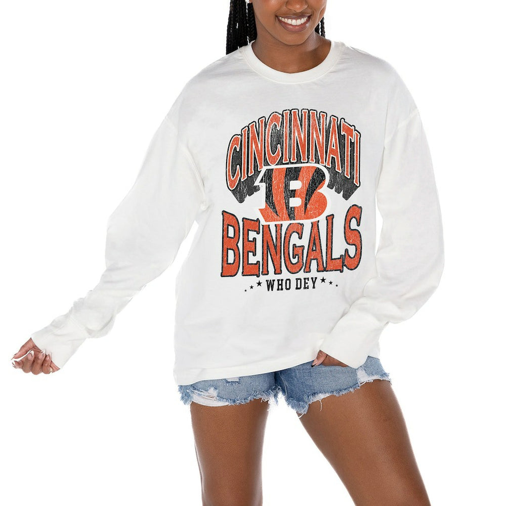 Cincinnati Bengals Gameday Couture Women's Time Out Oversized Long Sleeve T-Shirt - White - NFL