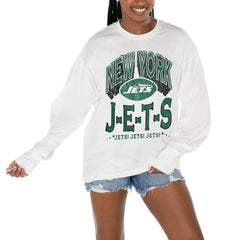 New York Jets Gameday Couture Women's Time Out Oversized Long Sleeve T-Shirt - White - NFL