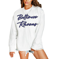 Baltimore Ravens Gameday Couture Women's Classic Comeback Oversized Long Sleeve T-Shirt - White - NFL