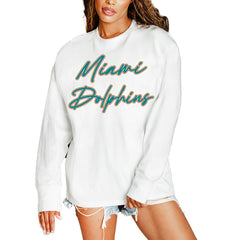 Miami Dolphins Gameday Couture Women's Classic Comeback Oversized Long Sleeve T-Shirt - White - NFL