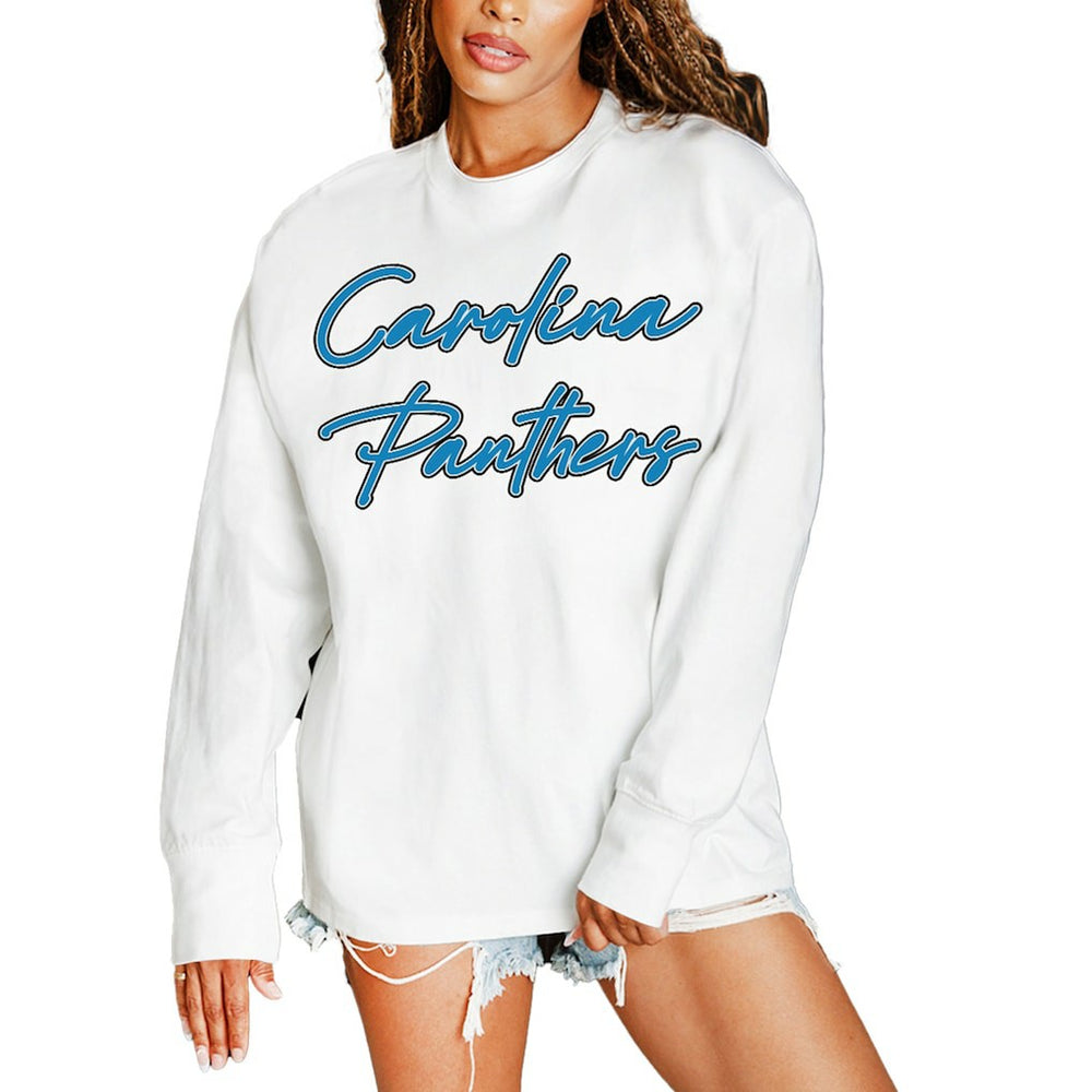 Carolina Panthers Gameday Couture Women's Classic Comeback Oversized Long Sleeve T-Shirt - White - NFL