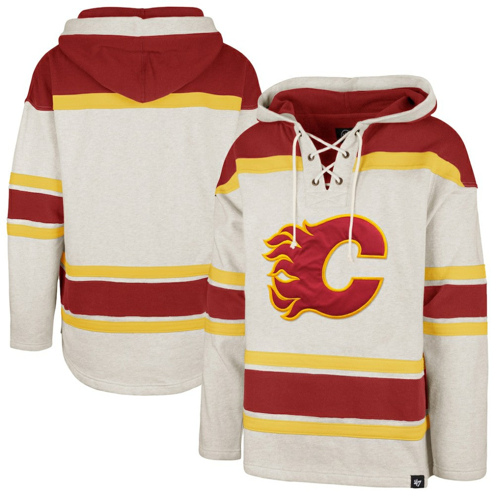 Calgary Flames '47 Rockaway Lacer Pullover Hoodie - Oatmeal | 47 brand near me