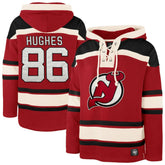 Jack Hughes New Jersey Devils '47 Big & Tall Lace-up Pullover Hoodie - Red | 47 brand near me