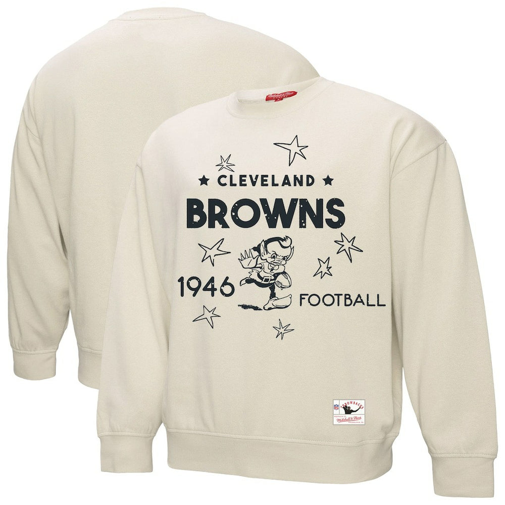 Cleveland Browns Women's Shooting Stars Pullover Sweatshirt - Cream - Mitchell & Ness