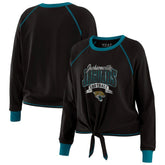 Jacksonville Jaguars WEAR by Erin Andrews Women's Plus Size Tie-Front Long Sleeve Top - Black/Teal - NFL