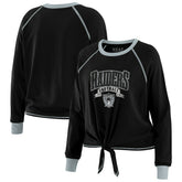 Las Vegas Raiders WEAR by Erin Andrews Women's Plus Size Tie-Front Long Sleeve Top - Black/Gray - NFL