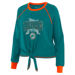 Miami Dolphins WEAR by Erin Andrews Women's Plus Size Tie-Front Long Sleeve Top - Aqua/Orange - NFL