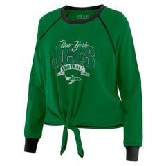 New York Jets WEAR by Erin Andrews Women's Plus Size Tie-Front Long Sleeve Top - Green/Black - NFL
